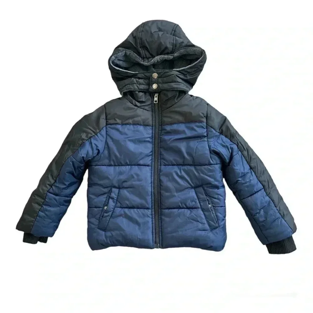 Calvin Klein Jeans boys fleece lined puffer jacket with hoodie blue/black size 4
